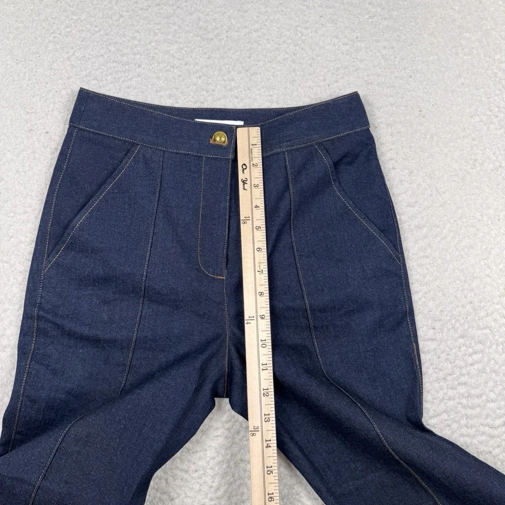 Veronica Beard Jeans Womens 2 High Rise Flare Blue Pintuck Seam Blue Gold Button